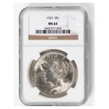 Coin 1923  Peace Silver Dollar NGC MS64
