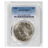 Coin 1924  Peace Silver Dollar PCGS MS63