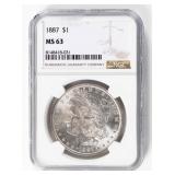 Coin 1887  Morgan Silver Dollar NGC MS63