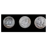 Coin (3) Franklin Half Dollars 1949-P,S & S AU-BU
