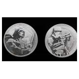 Coin (2) 1 Troy Ounce Star Wars Silver Niue $2