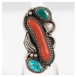 Jewelry Sterling Silver Coral & Turquoise Ring