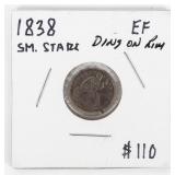 Coin 1838 Small Stars Seated Liberty Half Dime XF*
