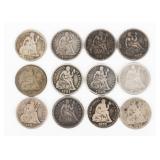 Coin (12) Seated  Liberty Dimes 1853-1891