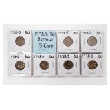 Coin (7) 1938-D Buffalo Nickels in Brilliant Unc.