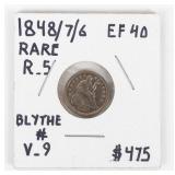 Coin 1848 / 7/ 6 Seated Liberty Half Dime XF