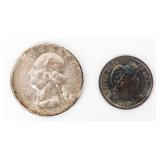 Coin 1957 Quarter in BU -1908-S Barber Dime XF
