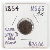 Coin 1864 Seated Liberty Half Dime Almost Unc.