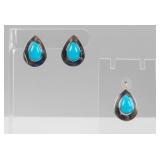 Jewelry Sterling Turquoise Pendant & Earrings