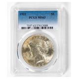 Coin 1922 Peace Silver Dollar PCGS MS63