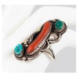 Jewelry Sterling Silver Coral & Turquoise Ring