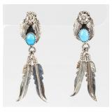 Jewelry Sterling Silver Turquoise Feather Earrings