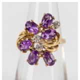 Jewelry 10kt Yellow Gold Amethyst & Diamond Ring