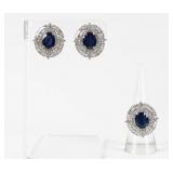 Jewelry 18k White Gold Sapphire Ring & Earring Set