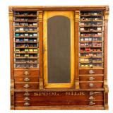 Antique Country Store Oak Sewing Spool Cabinet
