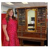 Antique Country Store Oak Sewing Spool Cabinet