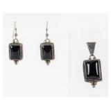 Jewelry Sterling Silver Onyx Earrings & Pendant