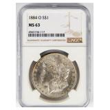 Coin 1884-O  Morgan Silver Dollar NGC  MS63