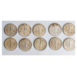 Coin (10) Walking Liberty Half Dollars AU+