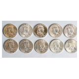 Coin (10) Franklin Half Dollars Brilliant Unc.