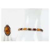 Jewelry Sterling Silver Amber Ring & Bracelet