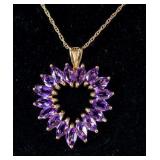 Jewelry 10kt Yellow Gold Amethyst Heart Necklace
