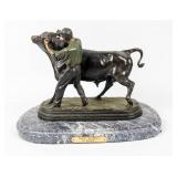 Art Jules Bonheur Man Taming Bull Bronze Statue
