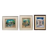 Art 3 Framed Paris Lithographs & Watercolor