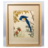 Vintage Asian Bird Watercolor Painting