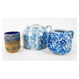 Pottery (3) Pieces of Spongeware Teapot + More