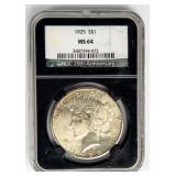 Coin 1925 Peace Silver Dollar NGC  MS64