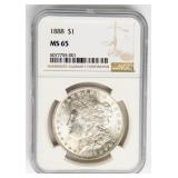 Coin 1888 Morgan Silver Dollar NGC MS65