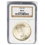 Coin 1922 Peace Silver Dollar NGC  MS63