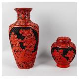 2 Chinese Carved Cinnabar Lacquer Pieces