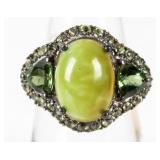 Jewelry Sterling Silver Jade/Tourmaline Ring