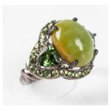 Jewelry Sterling Silver Jade/Tourmaline Ring