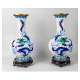 Lot of 2 Vintage Chinese Cloisonne Dragon Vases