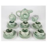 Vintage 15 Pcs Chinese Celadon Dragon Tea Set