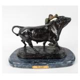 Art I Bonheur Man Taming A Bull Bronze Sculpture