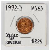 Coin 1992-D Lincoln Cent Double Die Reverse BU