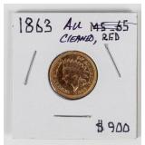 Coin 1863 Indian Head Cent in Almost Unc.*