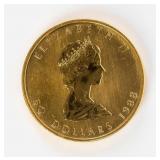 Coin 1988 Canada Maple Leaf 1 Troy Oz. .999 Gold
