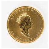 Coin 1997 Canada Maple Leaf 1 Troy Oz. .999 Gold