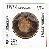 Coin 1874 W/ Arrows Seated Half Dollar in VF