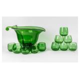 Vintage Emerald Green Punch Bowl Set