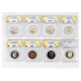 Coin 8 Kennedy Graded Silver Dollars W/ Silver