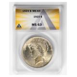 Coin 1923  Peace Silver Dollar ANACS MS63