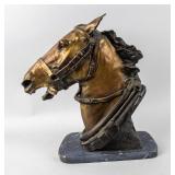 Art H M Shrady Horse Head Bust Bronze Sculpture