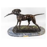 Art Jules Moigniez Pointer W/Bird Bronze Sculpture