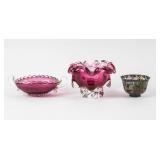 Lot of 3 Pink-Toned Glassware